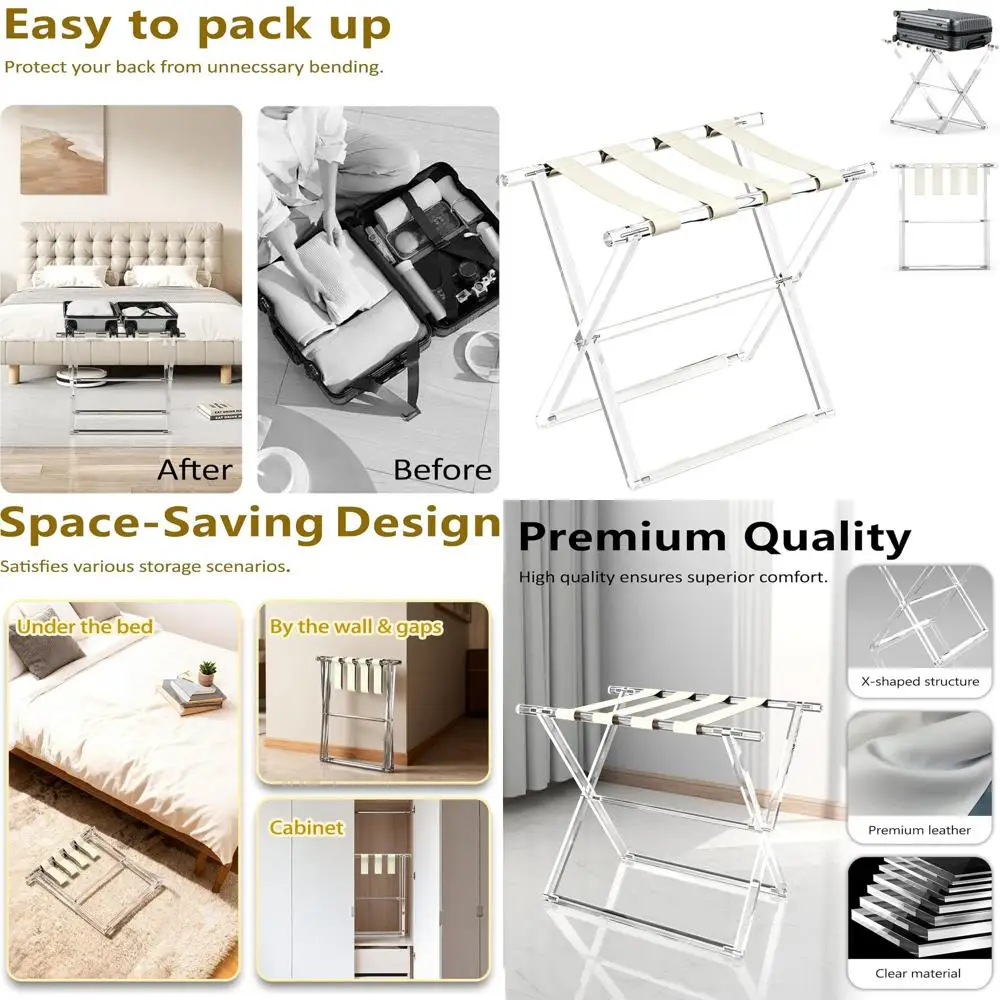 Portapacchi pieghevole con cinturino in pelle da 120 libbre: ideale per stanze degli ospiti, camere da letto e hotel (Beige)