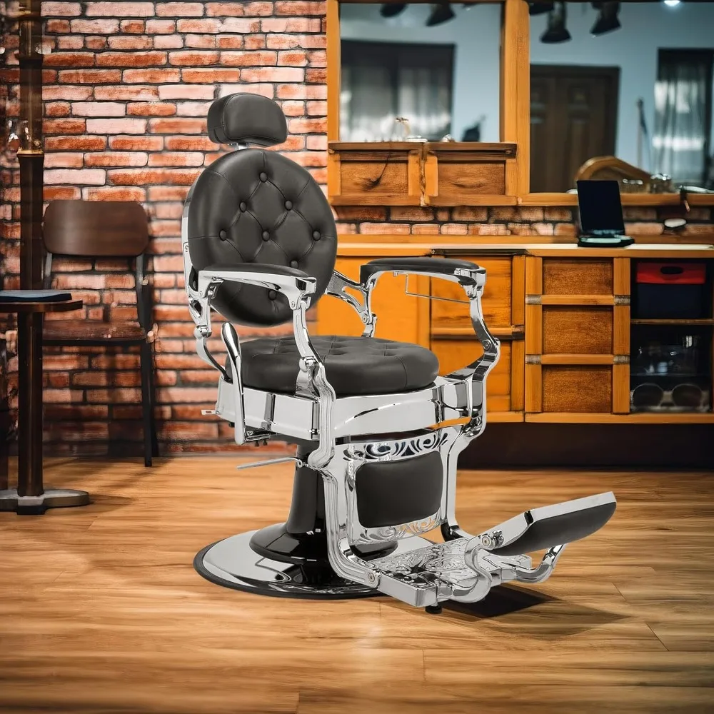 Heavy Duty Vintage Recline Barber Chair Hydraulic with Headrest, Supports up to 700lbs & 360°Rotatable,Professional Salon Beauty