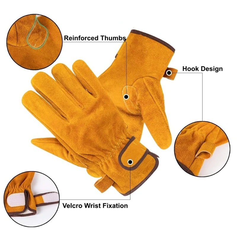 Cowhide Leather Safety Work Gloves Heat Resistant Fireproof Welding Gloves for Men Firepalce Forge Furnace Industrial BBQ Gloves