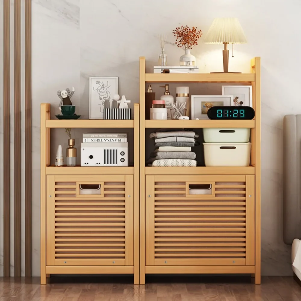 Laundry Hamper Bathroom Rack High-capacity Bamboo Laundry Baskets With Shelf With Tilt Out Basket Wooden Storage Hamper Racks