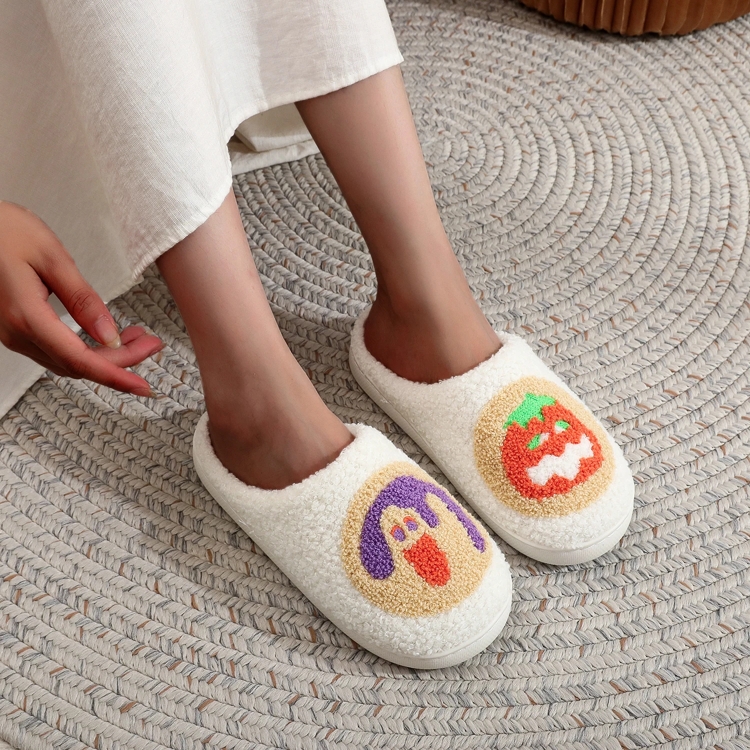 Halloween cookie nostalgic 90s gourmet pattern winter home gift cotton slippers non-slip thick sole lightweight plush slippers for men and women can