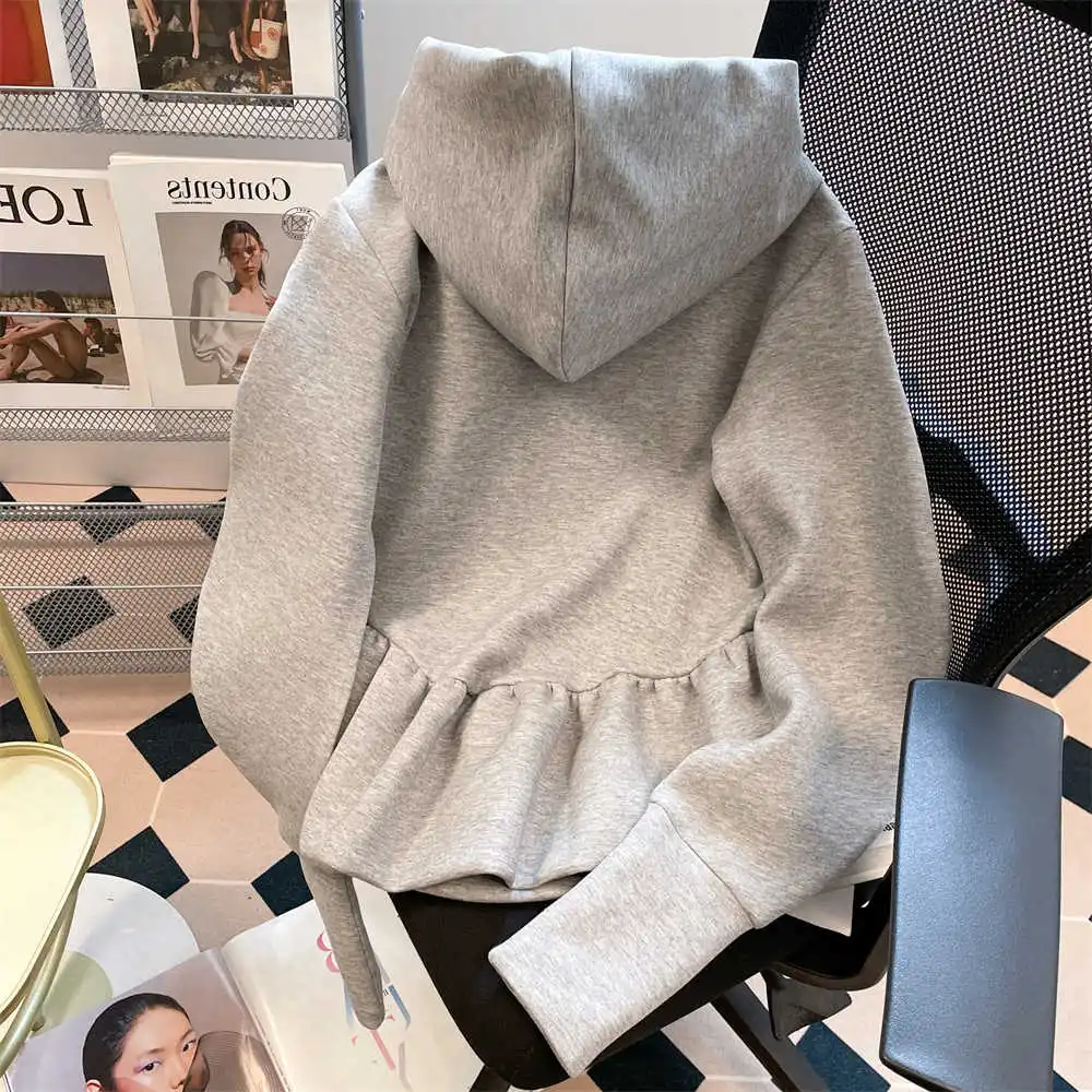 Women's Grey Long Sleeve Bow Hoodies Sweatshirt Streetwear Vintage Harajuku Korean Y2k Fashion Oversize Sweatshirt 2000s Clothes