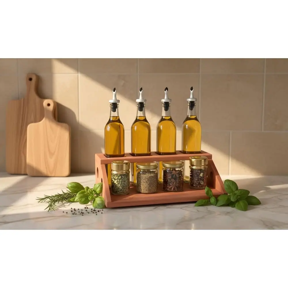 

Natural Wood Square Oil Bottle Rack - 4 Holes, 500ml Dispenser Holder Organizer (2.5 x 2.5)