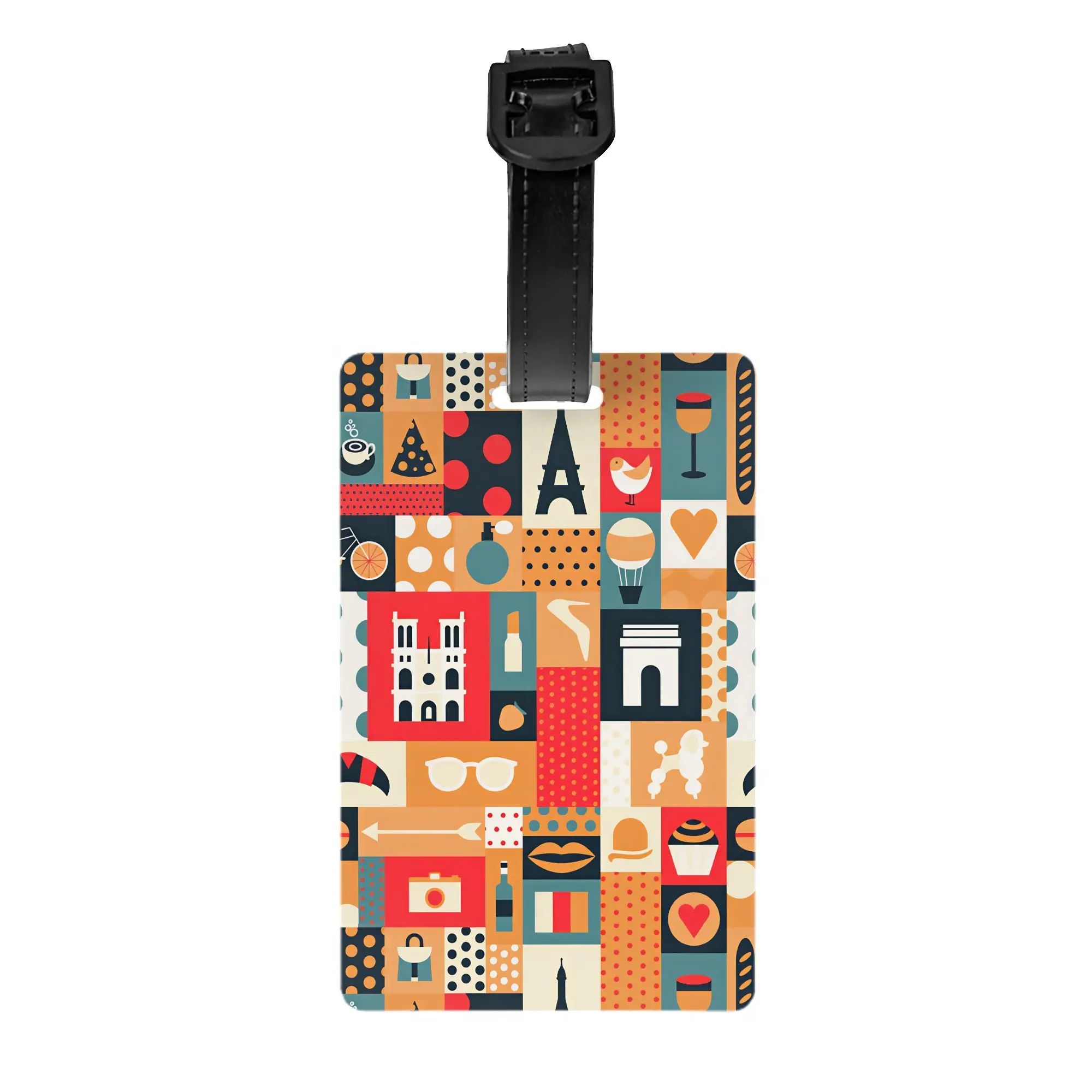 Geometric Paris Retro Travel Patchwork Luggage Tag for Suitcases Cute  Baggage Tags Privacy Cover ID Label