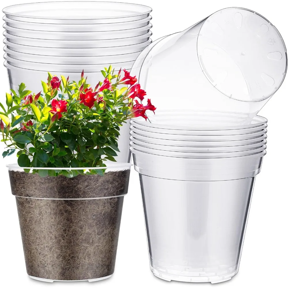 

Thick Clear Nursery Pots for Plants Transparent Plastic Garden Pots Planter Clear Orchid Pots with Holes Seedling 24 Pcs