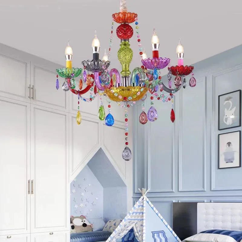 European Color Crystal Chandelier LED Fashion Art Children's Room Living Room Restaurant Bedroom Girl's Room Pendent Lamp