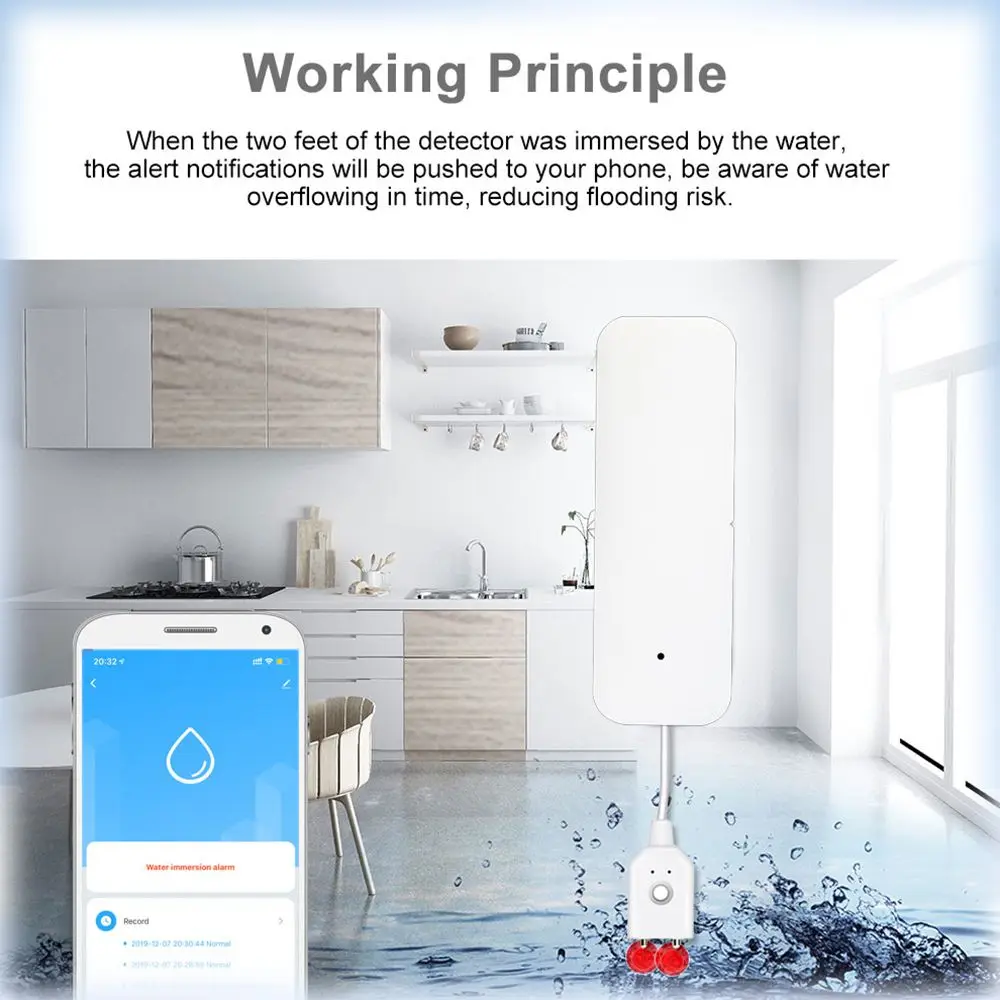 Tuya WiFi Smart Water Leak Detector Remote Monitor Water Overflow Level Sensor Smart Life Control Flood Leakage Security Alarm