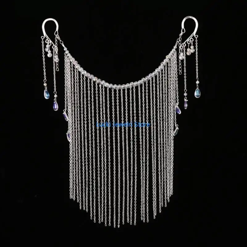 

193E Woman Cosplay Hanfu Tassel Face Curtain Veil Hangings Ears Elegant Photo Prop