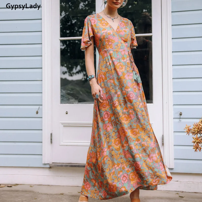 GypsyLady Floral Boho Long Dress Vintage Chic Women Summer Dress Ethnic Ladies Party Maxi Dresses Casual Female 2022 Vestidos