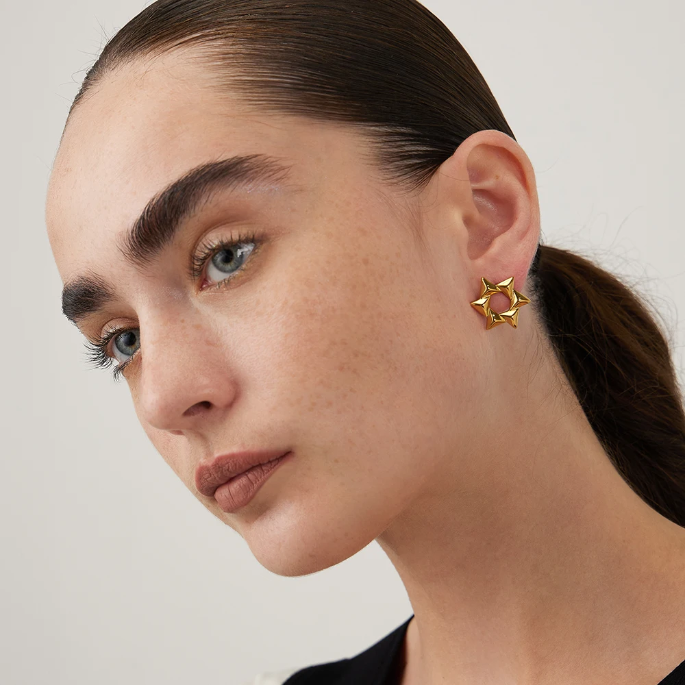

ENFASHION Pendientes Snowflake Stud Earring For Women Gold Color Aretes Windmill Design Jewelry Christmas Droppshiping E221473