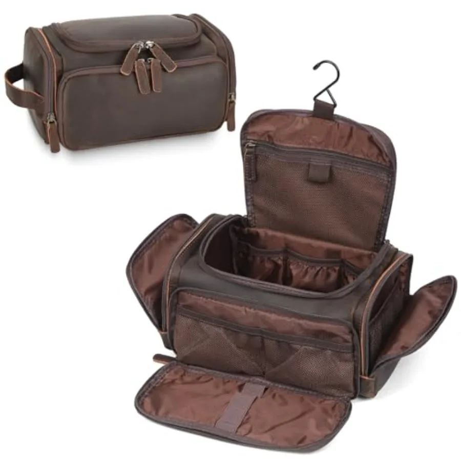 

Full Grain Leather Toiletry Case Bag Travel Dopp Kit Organizer Hanging Makeup Cosmetic Shaving Kit Wash Case for Men