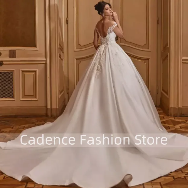 Свадебные платья с цветочным принтом по индивидуальному заказу, кружевные аппликации, украшения из бисера, атласные свадебные платья с большим подолом и шлейфом