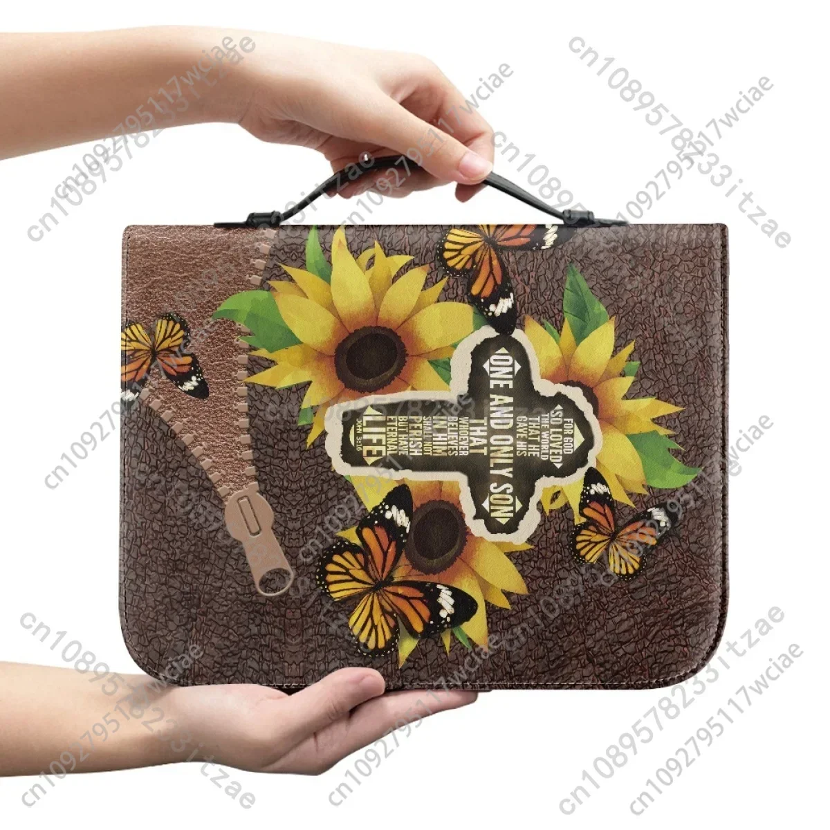 الكتاب المقدس Vrese الصليب طباعة الكتاب المقدس غطاء القضية للنساء بو الجلود مقبض حقيبة يد عباد الشمس سستة تصميم السيدات حقائب مسيحية الهدايا #2