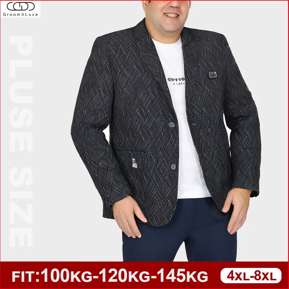 GROOMXLUXE Plus Size Men's Print Suit Coat Retro Slim Oversized Men Casual  Blazer Herringbone Prom Sport Coat Jacket 100-145KG