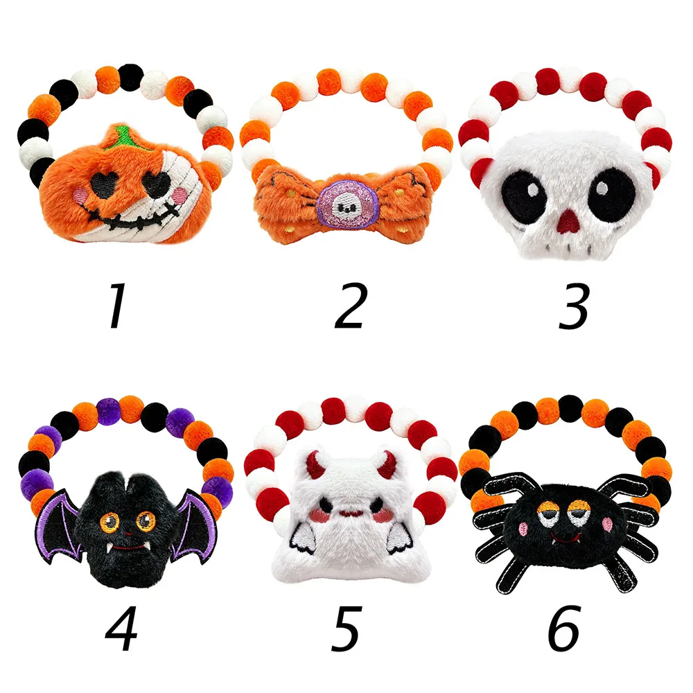 30/50 Stück Halloween Pompon-Haustierhalsband Niedliches Kürbis-, Fledermaus-, Spinnen-, Totenkopf-, Teufel-Deko-Halsband Kleines Welpen- und Katzen-Kostümzubehör – Detail 6