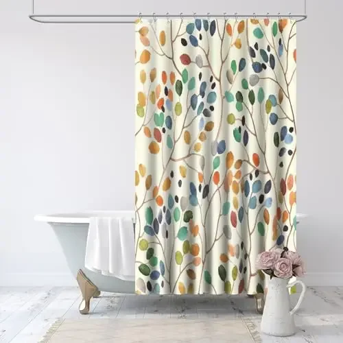 VIKAMA Floral Shower Curtain, Colourful Leaf Pattern Bathroom Decor, Shower Curtain Set with Hooks for Bathroom Decoration