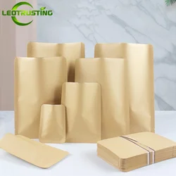 Bolsa de embalaje de papel Kraft de fondo plano, bolsas de almacenamiento de sellado térmico para té en polvo, café, jabón, especias y cereales, 100 piezas