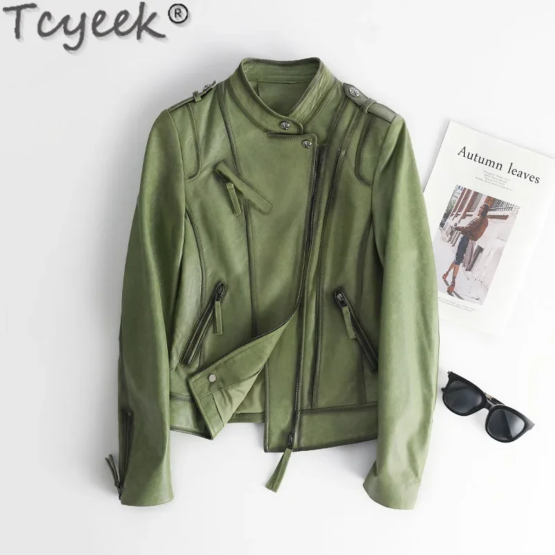 Tcyeek Genuine Leather Jacket Women Stand Collar Top Layer Sheepskin Coat Korean Fashion Women's Leather Jackets Autumn Clothes