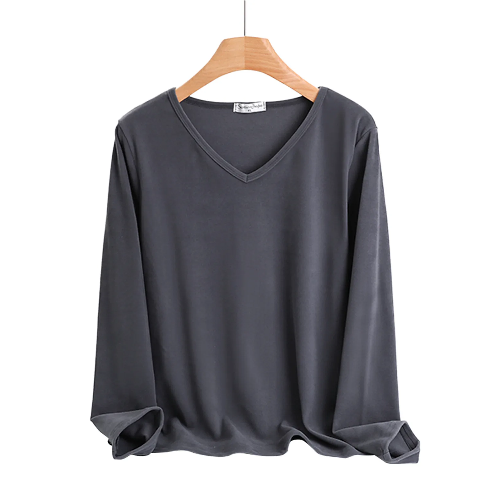 Solid Color Thermal T Shirts Women V Neck Fleece Lined Thermal Underwear Slim Tops Long Sleeve Thermal Shirts Winter Tops