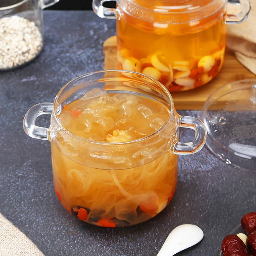 

1 шт. термостойкая стеклянная миска для десерта с двойными ручками, прозрачная крышка для фруктового салата, супа, лапши, сервировочная стеклянная миска для десерта