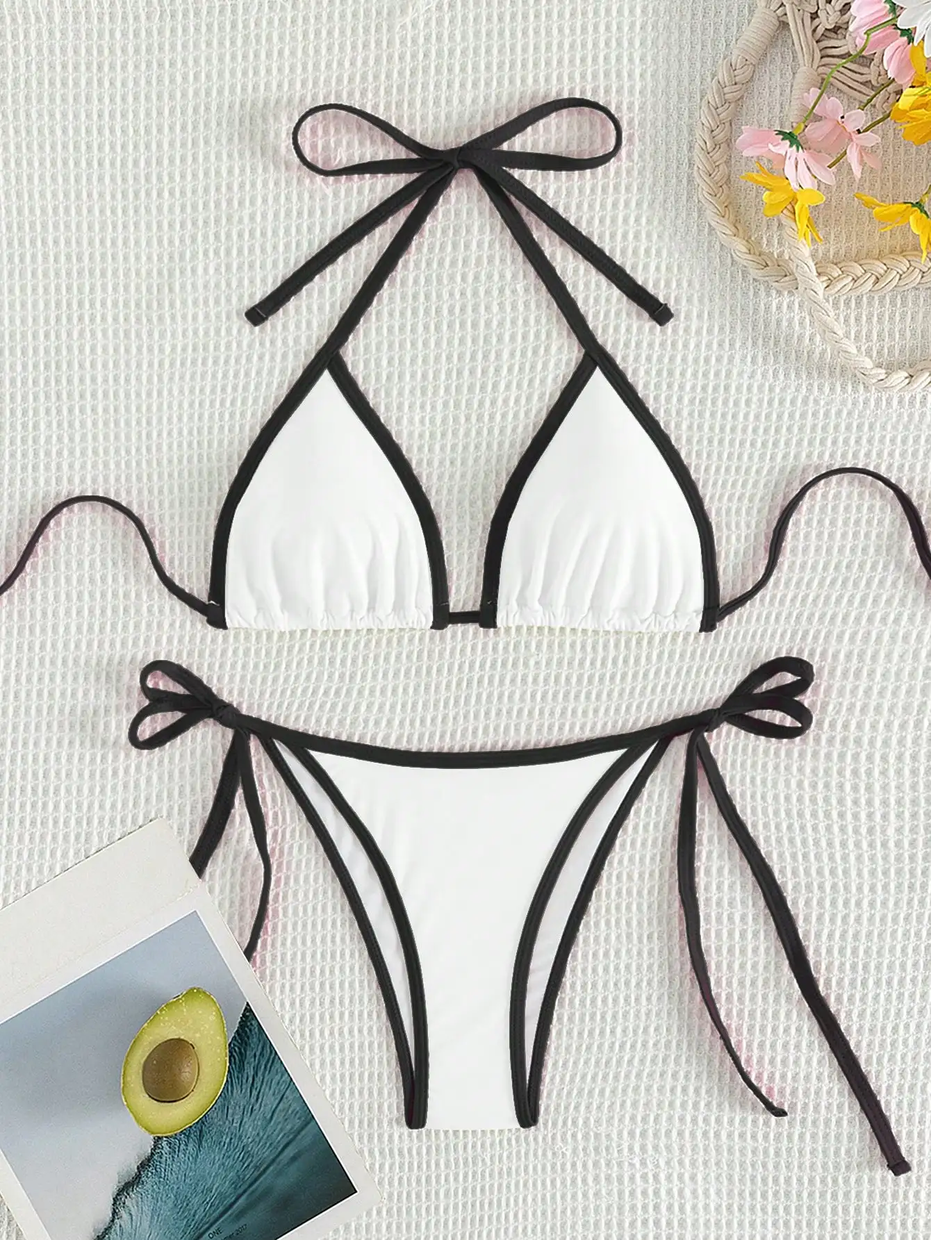 

Summer white camisole bikini swimsuit set for swimming and beach photo shoot for women