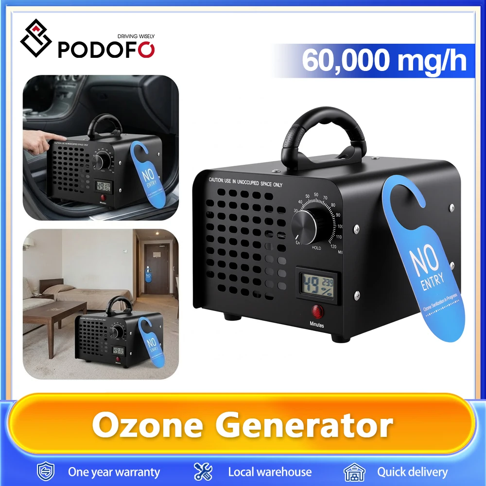 Générateur d'ozone 60000mg/h, machines à ozone pour garages automobiles, cuisines domestiques, élimination des odeurs, pièces pour animaux de compagnie, sous-sols, bureaux, avec minuterie de 120 minutes.