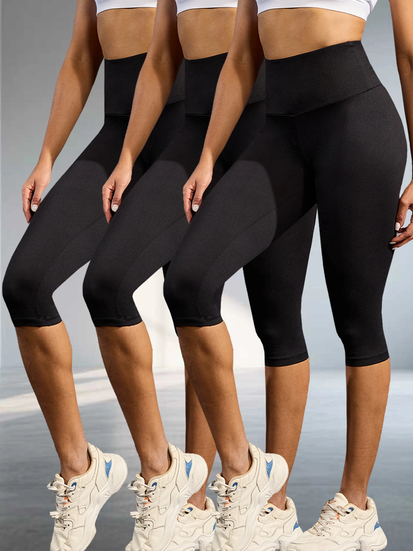 

3 Pack Women's High Waisted Capri Super Soft Tummy Control No See Through Workout Yoga Running Athletic Push Up Gym Leggings