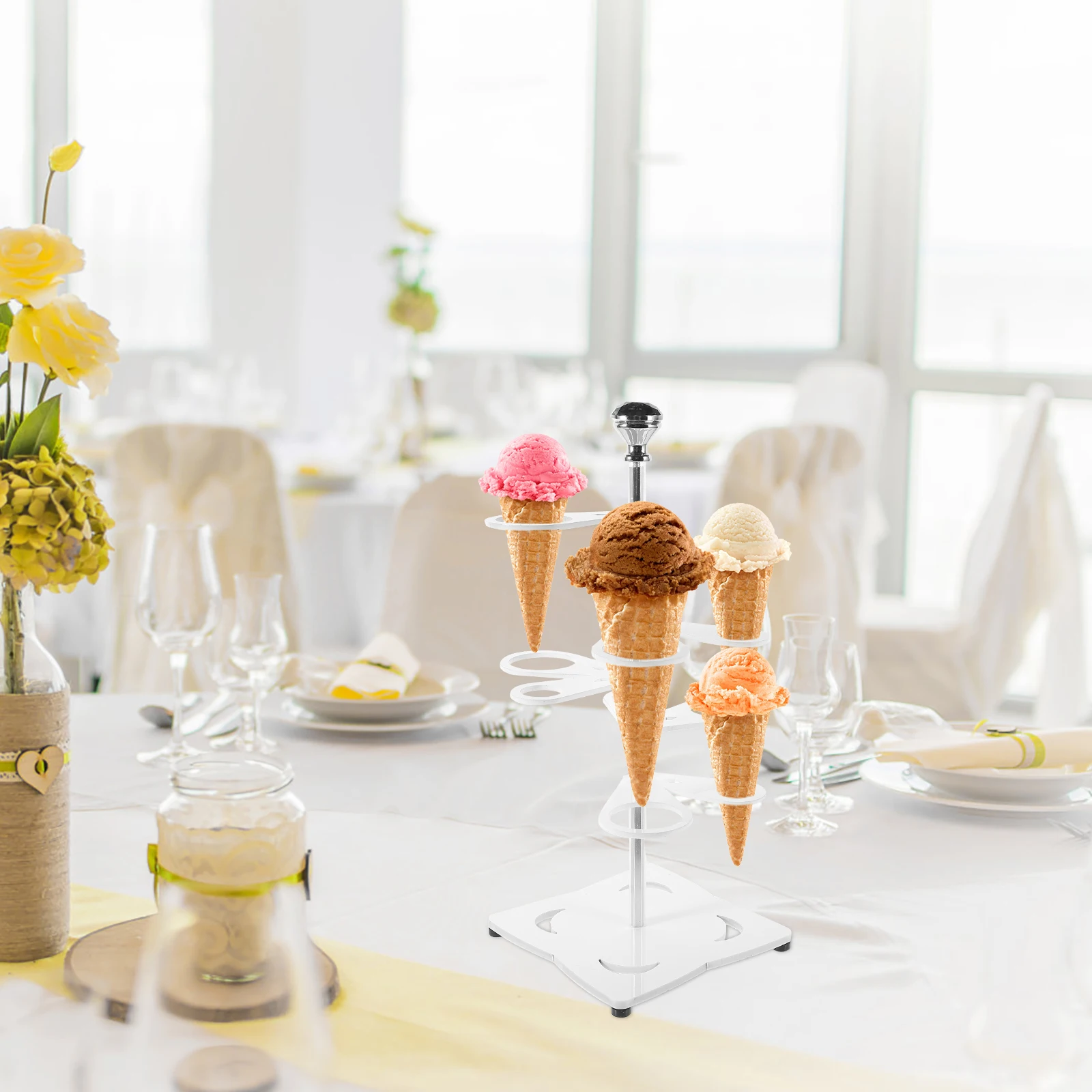 

Lightweight Acrylic Ice Cream Cone Holder Stand Smooth Edges Party Dessert Storage Rack Six Holes