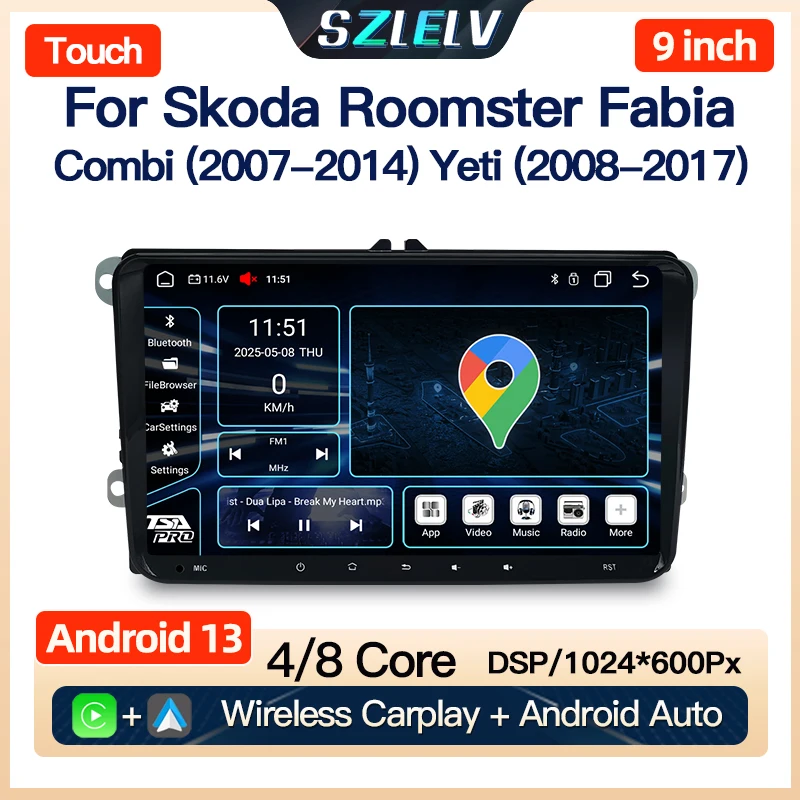 

For Skoda Roomster Fabia Yeti Combi Carplay Video Player Autoradio Multimedia 4G BT Car Radio Android Audio Auto Navigation 2Din