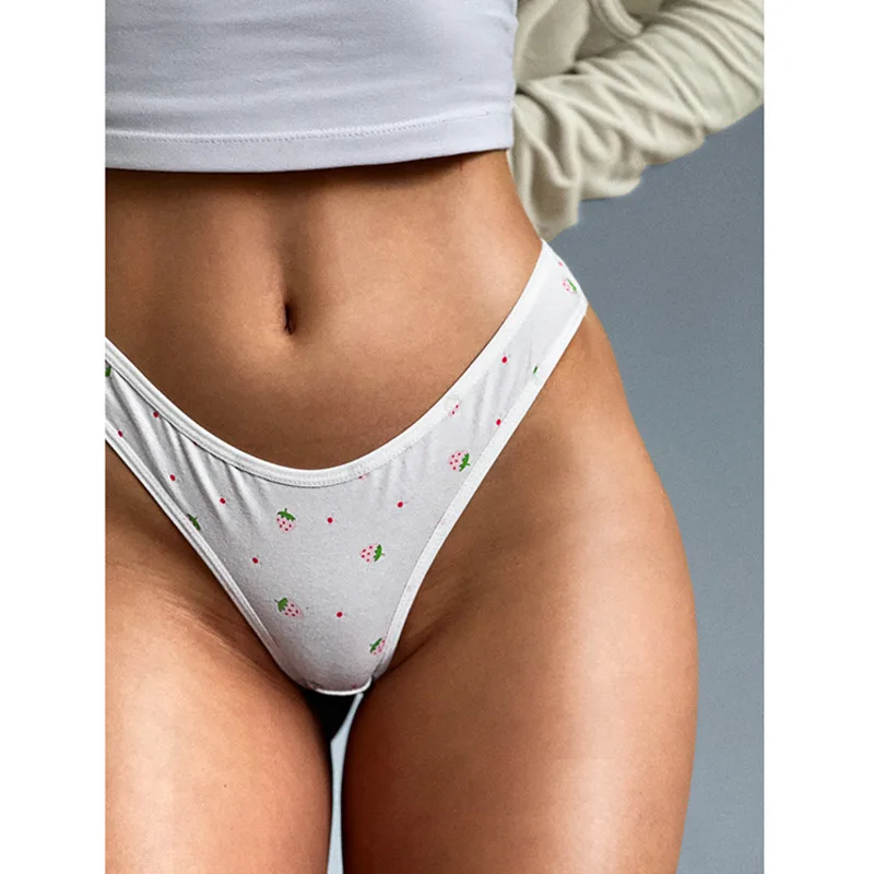 SP&CITY Strawberry Thin Cotton Thongs Sexy Women\'s Underwear Low Waist Comfortable Traceless Briefs Bikini Seamless Briefs Tanga