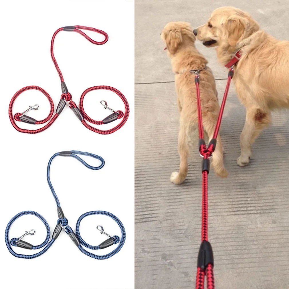 

New Strong Nylon Ribbon Double Dog Leash One Drag Braided Tangle For Walking Training Adjustable Size Pet Safety Traction Rope