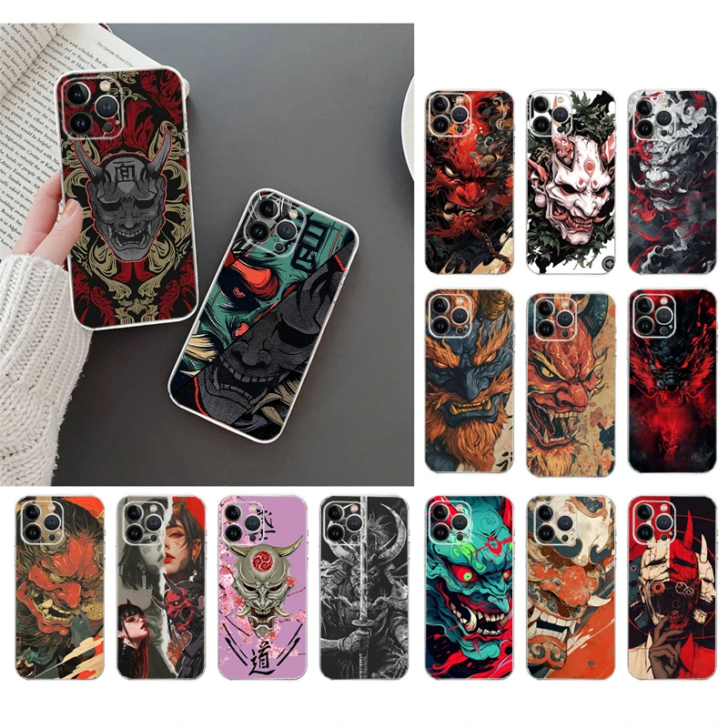 

Japanese Oni Mask Devil Art Phone Case Carcasa Funda For iPhone 17 Pro Max Air 17 16 15 14 13 Pro Max 15 16 Pro 15Plus