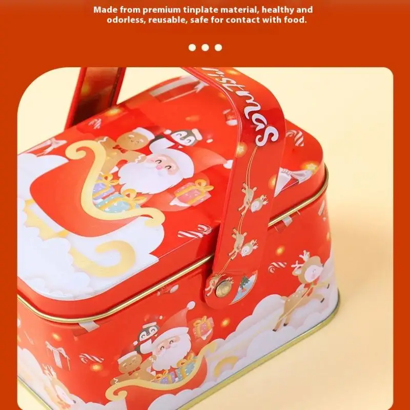 صندوق هدايا لطيف من القصدير لعيد الميلاد مع مقبض صندوق حلوى معدني رائع صندوق حلوى صفيح سانتا كلوز #5