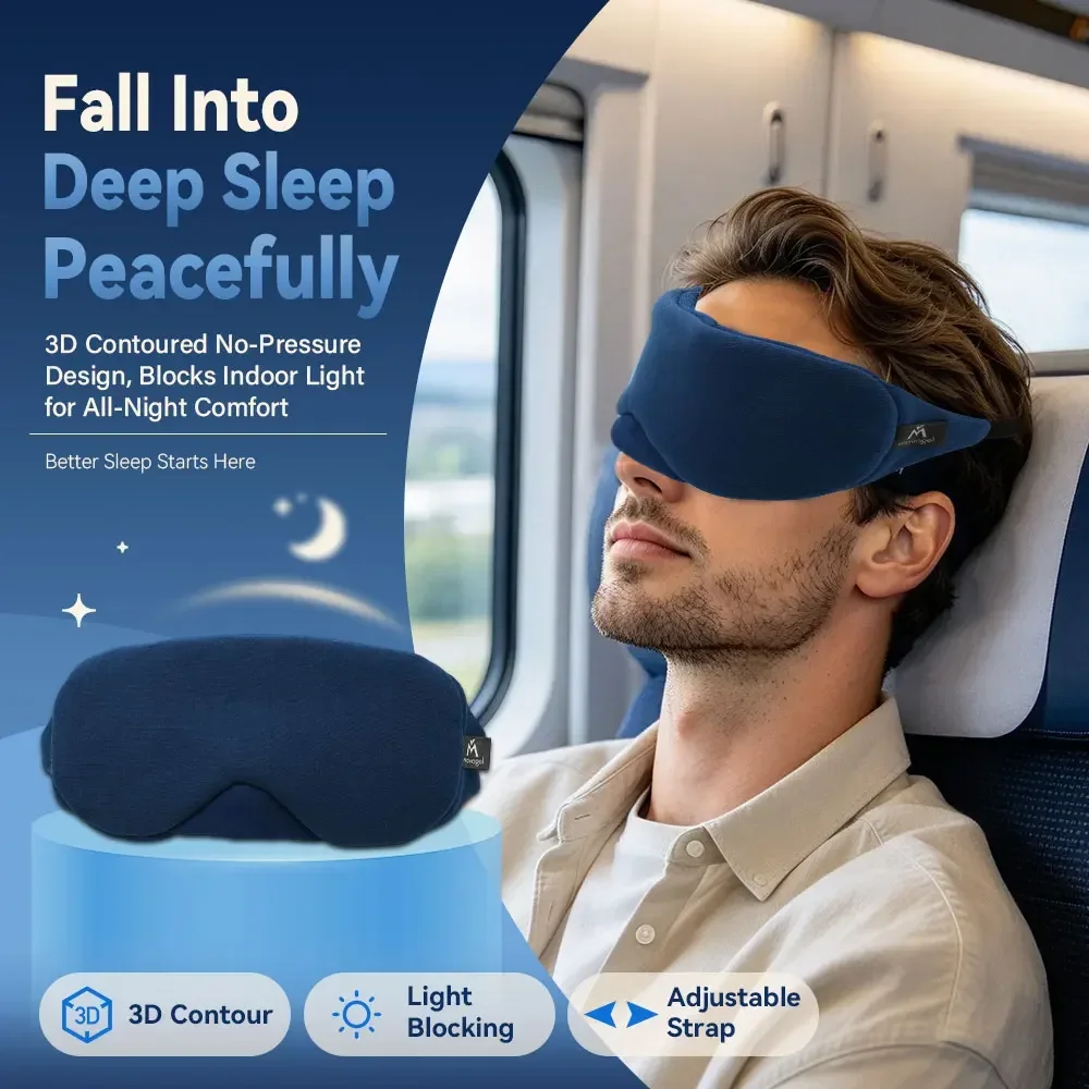 NEW Light Blocking Sleep Eye Mask, Soft Sleeping Mask for Women Men, for Sleep/Office/Naps, Includes Travel Pouch