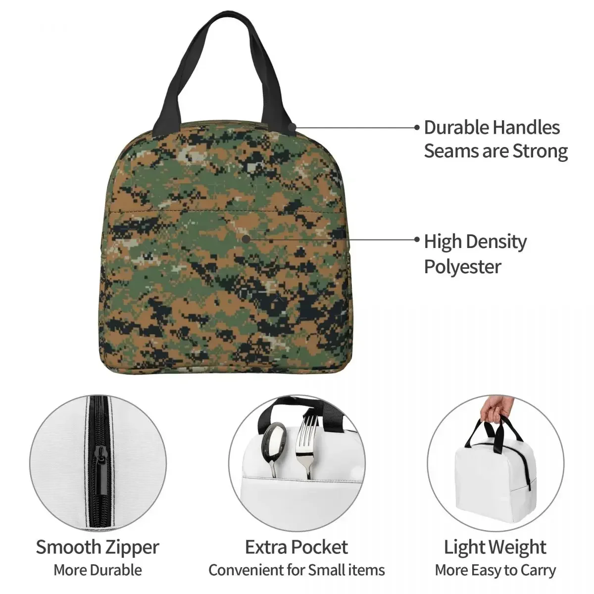 Marpat Woodland Camouflage Insulated Lunch Bags Portable Army Military Camo Meal Container Cooler Bag Tote Lunch Box Bento Pouch