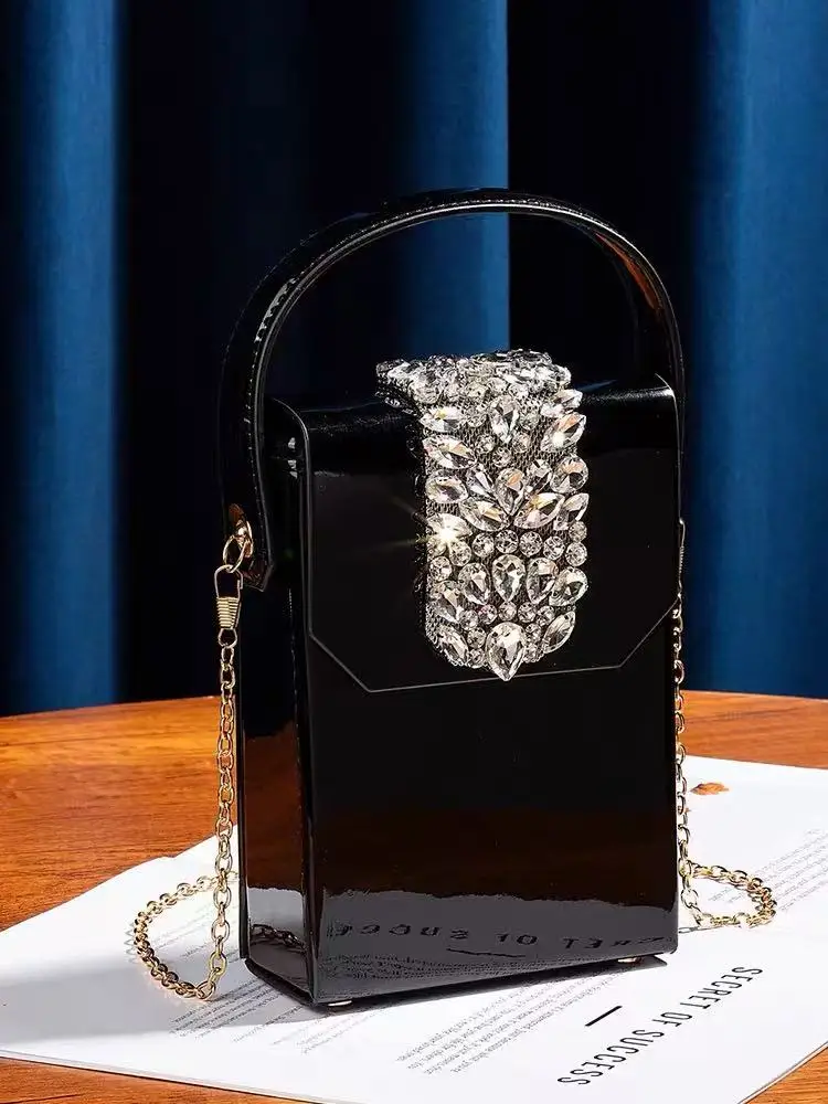 Women Handbag Textured Fashion Square Bag Luxury Crystal Rhinestone Diamond Evening Bag Wedding Party Clutch Purse Crossbody Bag