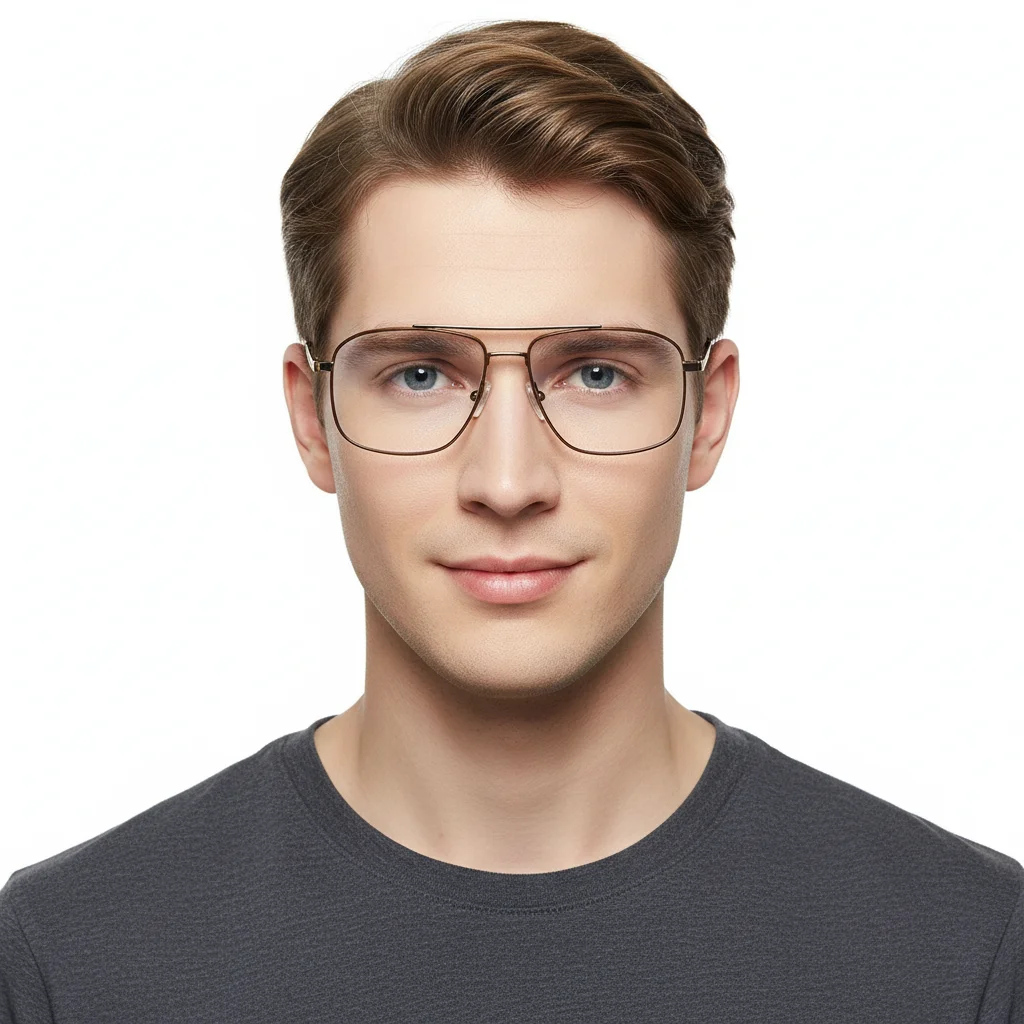 Retro Double-bar Pilot Style Glasses Frame For Men. Metal Frame. Anti-blue Light Lenses. For Driving Car Glasses6012