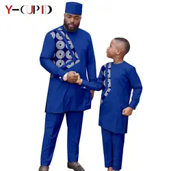 Vestiti Patchwork africani per uomo abiti per cappelli musulmani abbinati a bambini abiti per bambini completi per Top e pantaloni Dashiki Family Clothes 24 f024