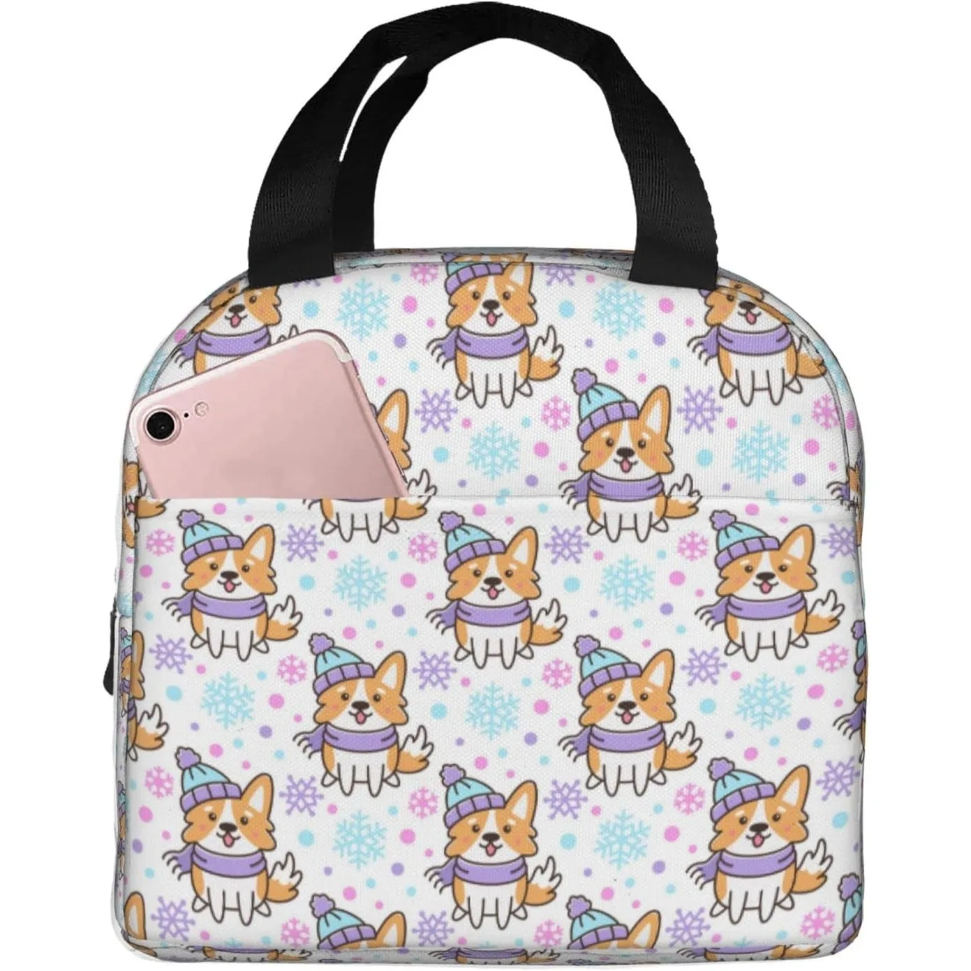 

Сумка для обеда для женщин и мужчин, изолированный контейнер для ланча с милой собакой корги и карманом для работы, пикника, путешествий