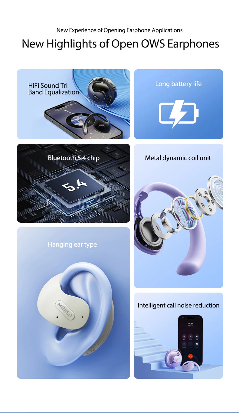 MINISO X15 PRO OWS Bluetooth-Headset 5.4 Bluetooth-Kopfhörer, Knopfsteuerung, Geräuschunterdrückung, Ohr-Hängekopfhörer mit Mikrofon – Detail 2