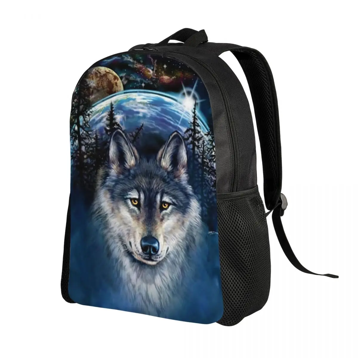 Mochila con estampado de lobo para hombre y mujer, bolsa impermeable con estampado de animales para Colegio Universitario