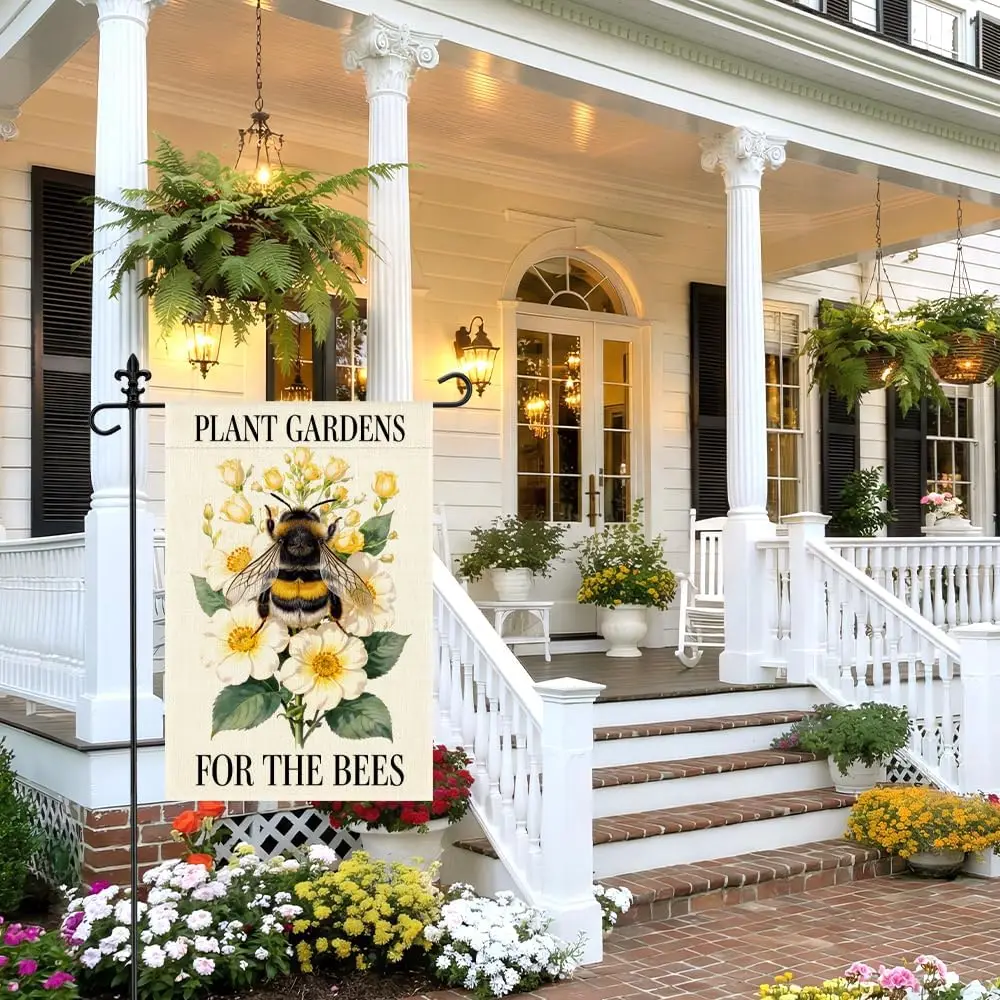 Plant Gardens for the Bees Garden Flag, 12 x 18 Inch Double Sided Bumblebee Floral Outdoor Yard Decor, Meaningful Eco Friend PPM - view 2