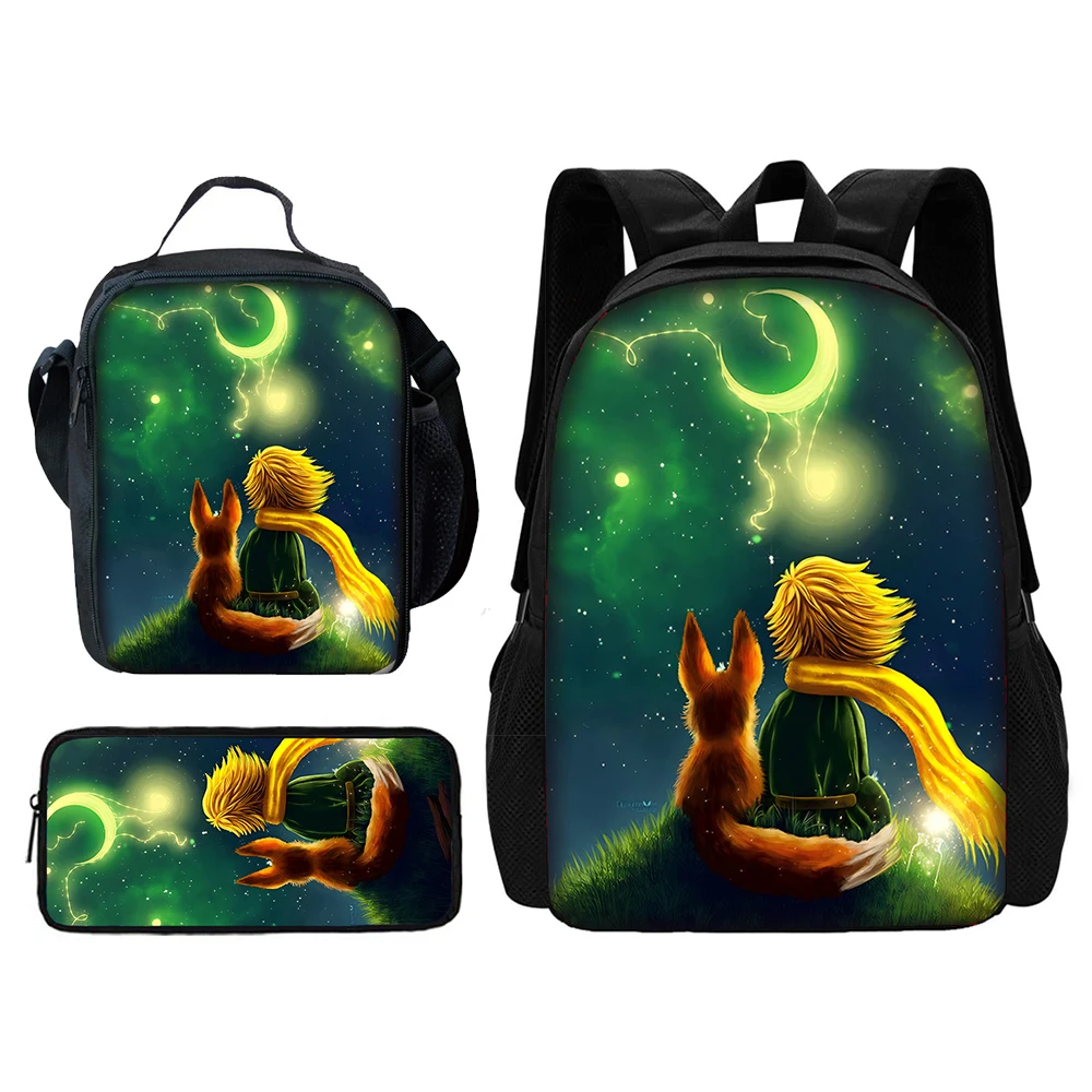 Cartoon The Little Prince Child School Backpack with Lunch Bags ,Pencil Bags School Bags for Boys Girls Best Gift