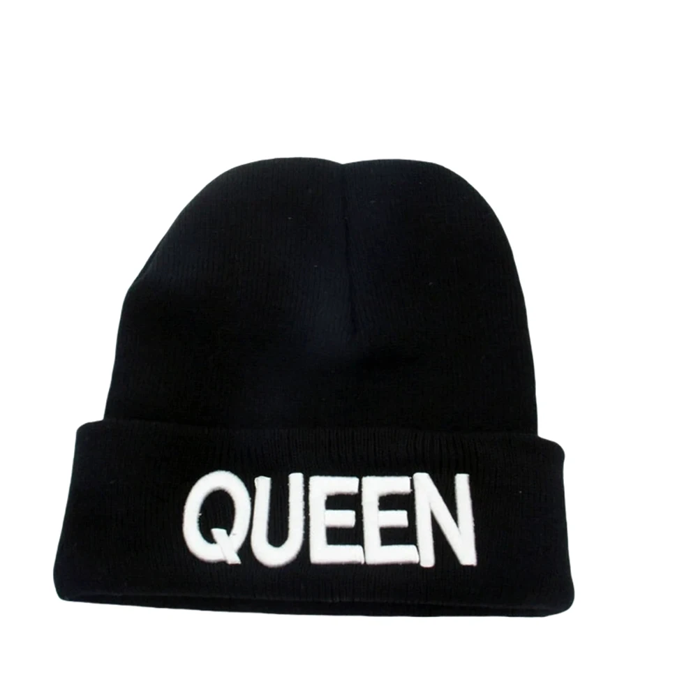 Nouveau Style roi Stretch tricot chapeau reine broderie hommes et femmes Couples automne hiver chaleur bonnets Skullies Skullcap Gorras