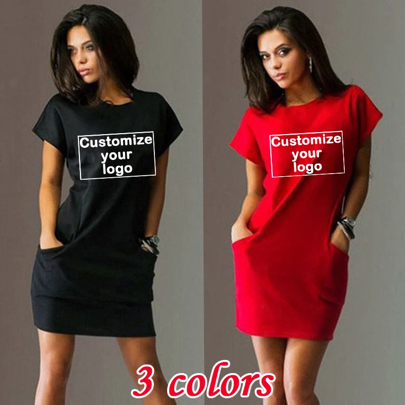 

New solid color mini short sleeved dress customize your logo summer women's short sleeved dress solid color slim fit short skirt