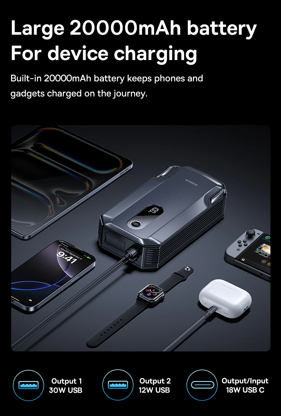 Baseus 2000A Auto-Starthilfe Powerbank 20000mAh 12V Notfall-Batterie-Booster für Benzin- und Dieselmotoren – Detail 3