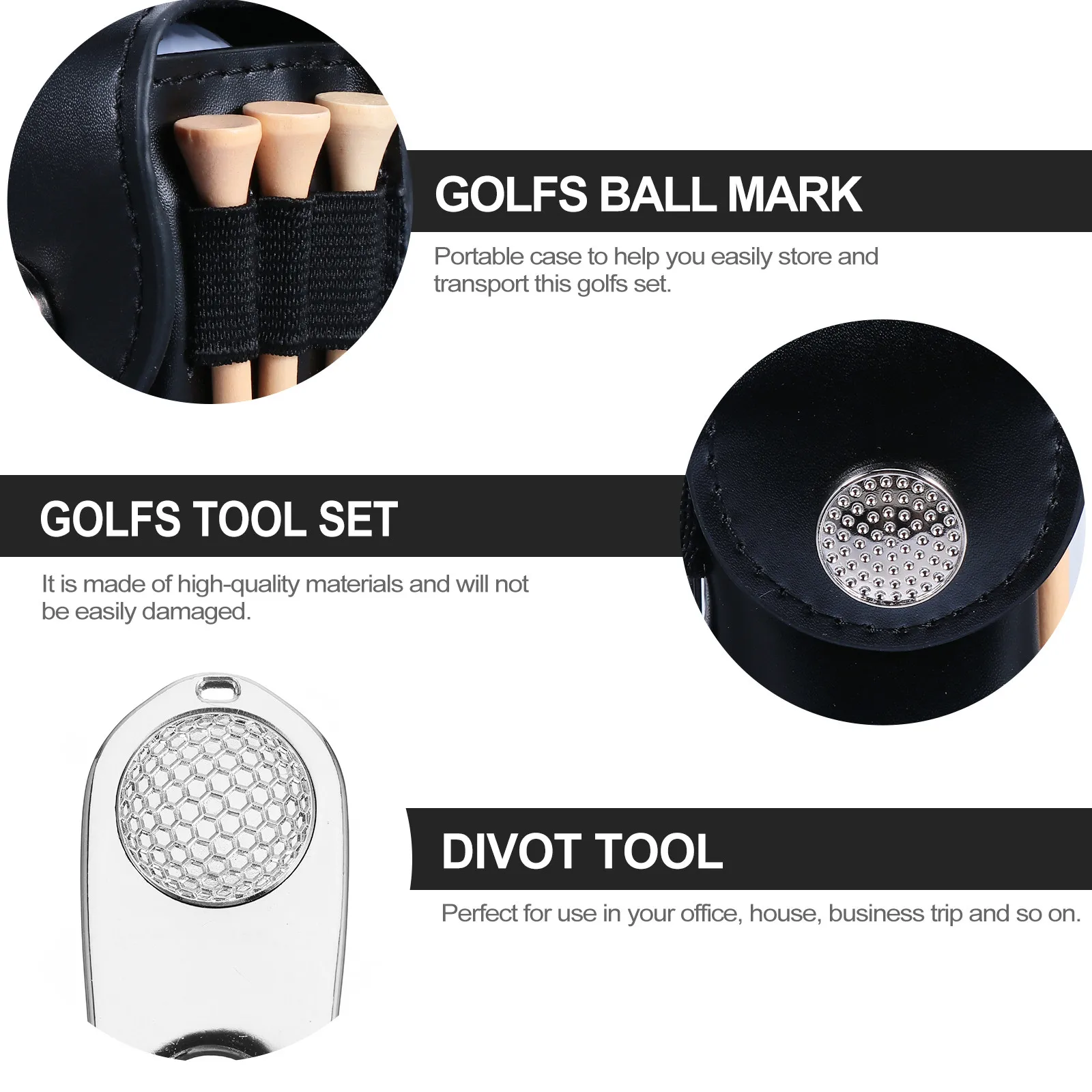 

Набор аксессуаров для гольфа 4-в-1: портативный инструмент для ремонта газона, ти-маркеры, тренировочный набор для офиса, дома, командировок, инструменты для гольфа