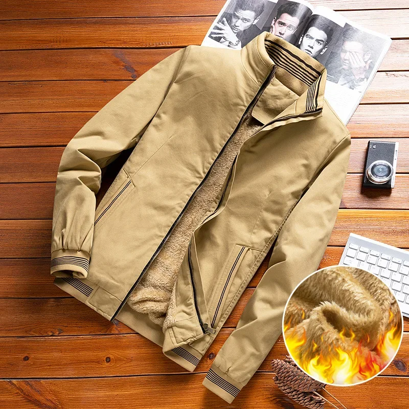 

2024 New Style Men's Fleece Jacket. Korean Version. for Young Men. Slim Fit. Simple. Thickened Cotton. Stand Collar. Casual Coat
