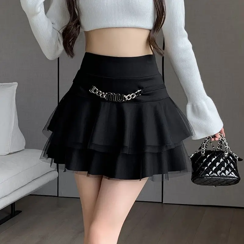 Lotus leaf edge high waisted cake short skirt Korean version women elastic high waist design sense fashion half skirt