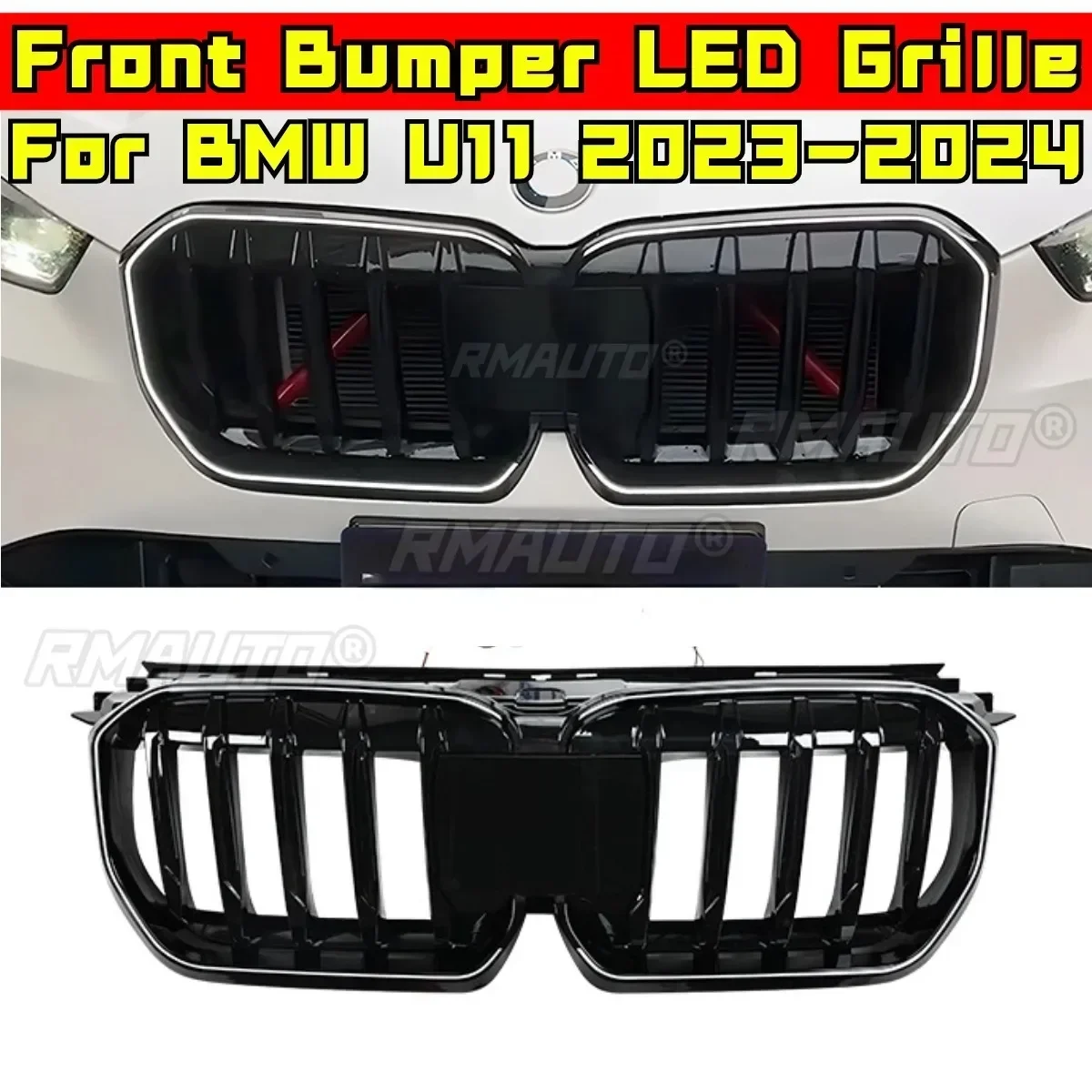 LED Bumper Grill For BMW X1 U11 2023-2024 Car Front Bumper Grillg Body Kit ABS Plastic Front Bumper LED Grille Car Accessories